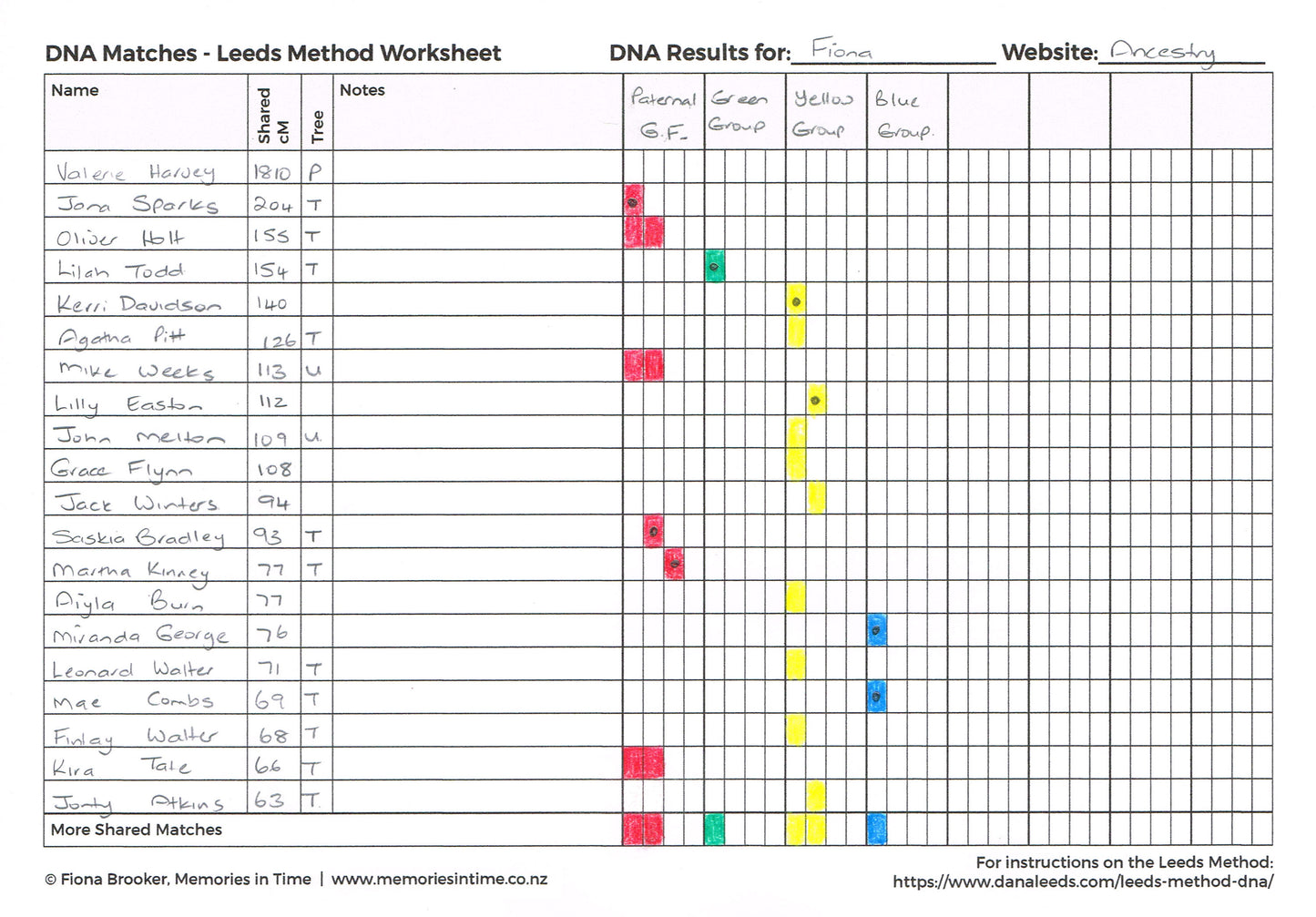 DNA Match - Leeds Method Worksheet