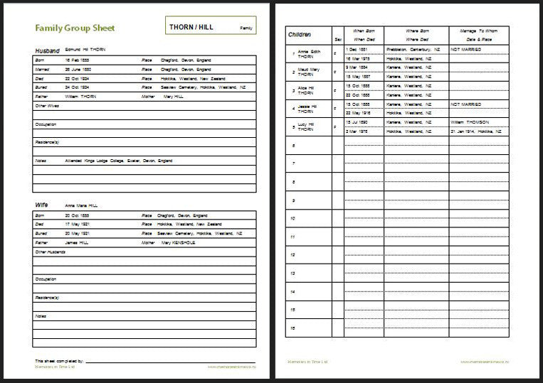 Family Group Sheet – Memories In Time for Free Printable Family Group Sheets