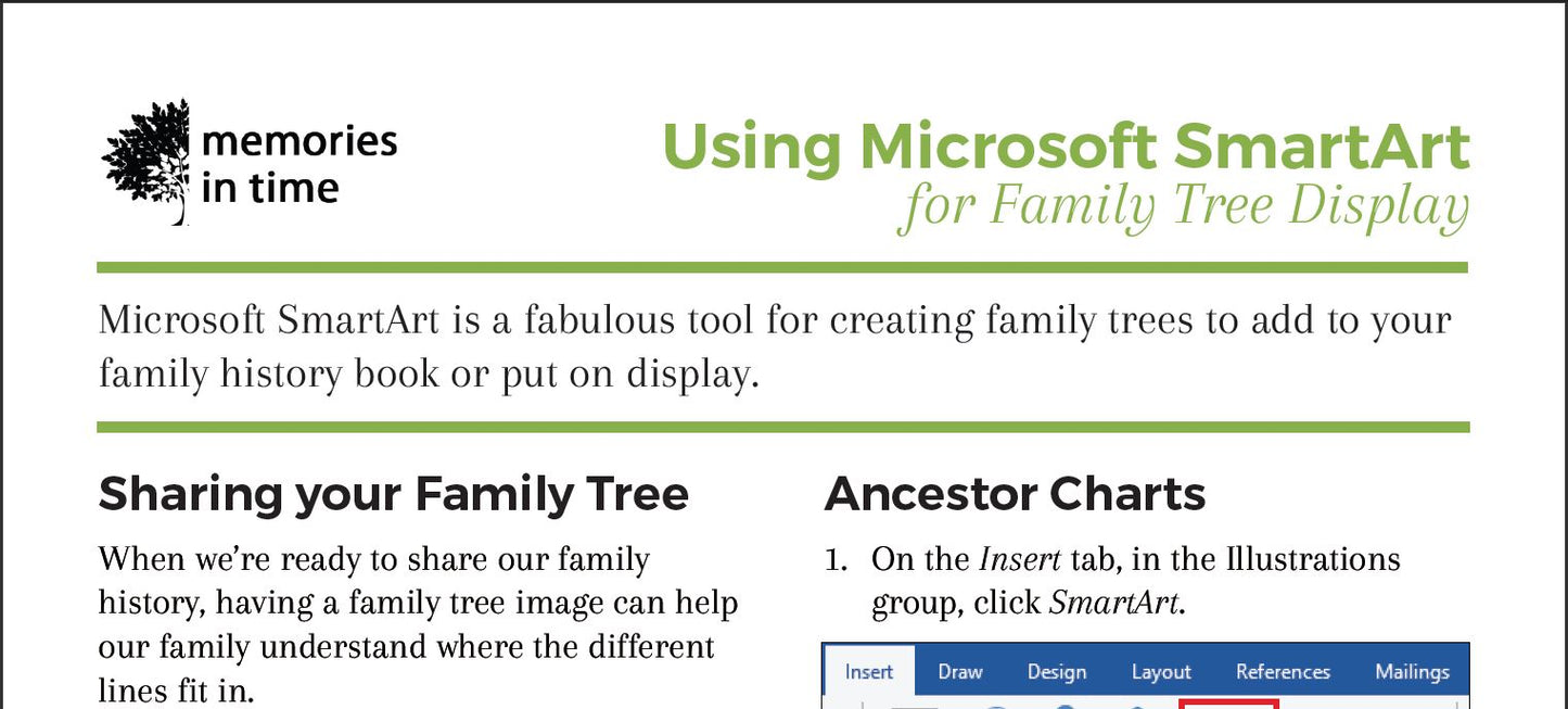 Using Microsoft SmartArt for Family Tree Display