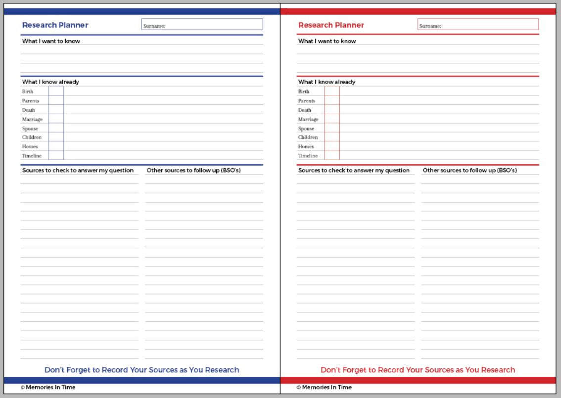 Family History Research Planner - Downloadable