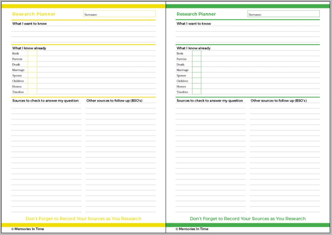 Family History Research Planner - Downloadable