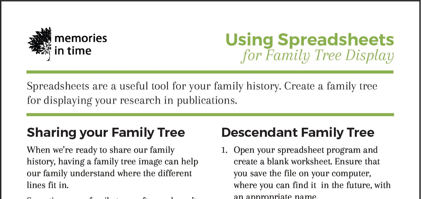 Using Spreadsheets for Family Tree Display