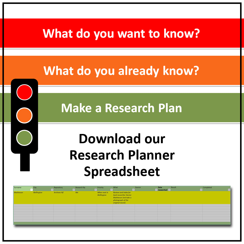 Family History Research Planner - Spreadsheet